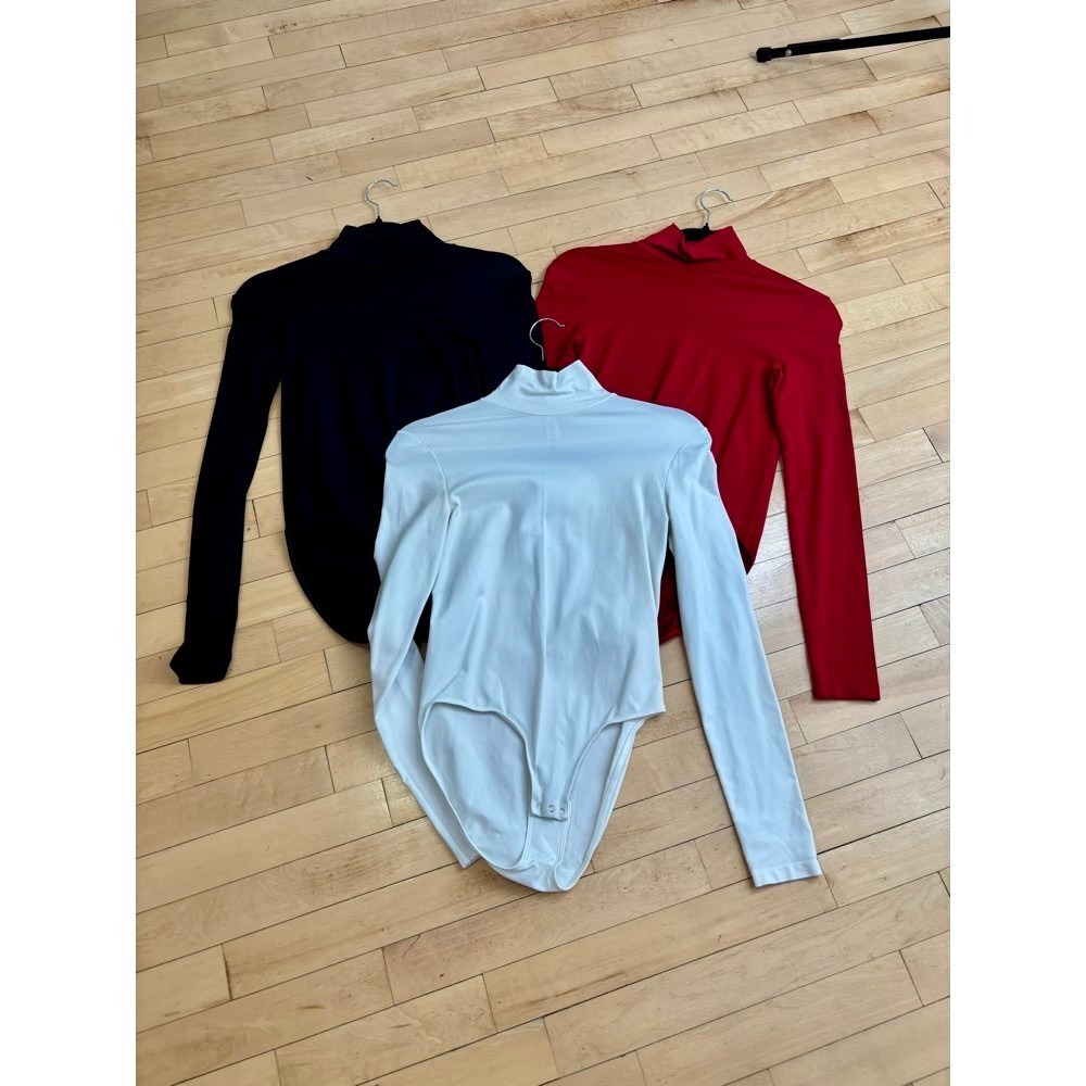Victoria's Secret Bodysuit Set Black Red White Small Mock Neck Layering Chic